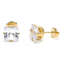 Gold Filled 8mm Stud Earrings with White Cubic Zirconia Polished Finish Golden Tone