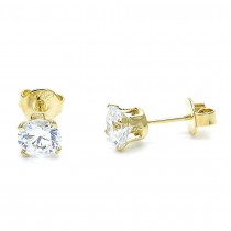 Gold Filled 6mm Stud Earrings With Cubic Zirconia Golden Tone