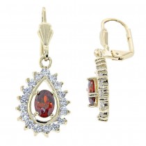 Gold Filled Dangle Earring Teardrop Design With Orange Red and White Cubic Zirconia Polished Finish Golden Tone