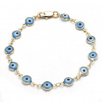 Gold Filled Greek Eye Design Fancy Bracelet Light Blue Resin Finish Golden Tone