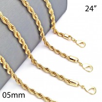 Gold Filled 24 Inches Basic Necklace Rope Design Polished Finish Golden Tone