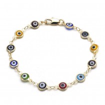 Gold Filled Greek Eye Design Fancy Bracelet Multicolor Resin Finish Golden Tone