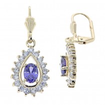 Gold Filled Dangle Earring Teardrop Design With Amethyst and White Cubic Zirconia Polished Finish Golden Tone