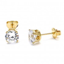 Gold Filled 7mm Stud Earrings With Cubic Zirconia Golden Tone