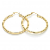 Gold Filled 3x40mm Medium Hoop Earrings Hollow Design Polished Finish Golden Tone