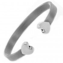 Stainless Steel Ladies Bracelet White Mesh Style With Heart Polished