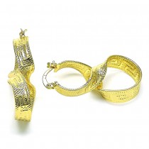 Gold Finish Medium Hoop Greek Key Design Diamond Cutting Finish Golden Tone