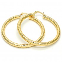 Gold Filled 50mm Medium Hoop Earrings Hollow Design Golden Tone