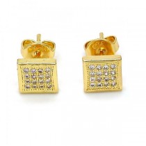 Gold Filled Stud Earring Golden Tone With White Micro Pave Polished Finish