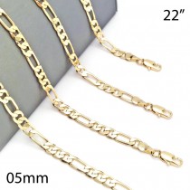 Gold Filled 22" Basic Necklace Figaro Design Polished Golden Tone