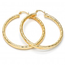 Gold Filled 50mm Medium Hoop Earrings Hollow Design Golden Tone