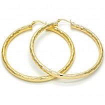 Gold Filled 60mm Medium Hoop Earrings Hollow Design Golden Tone
