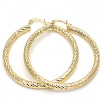 Gold Filled 50mm Large Hoop Earrings Hollow Design Golden Tone