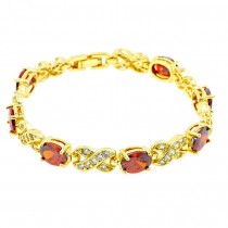 Gold Filled Tennis Bracelet Hugs and Kisses Design With Garnet and White Cubic Zirconia Polished Finish Golden Tone