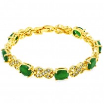 Gold Filled Tennis Bracelet Hugs and Kisses Design With Green and White Cubic Zirconia Polished Finish Golden Tone
