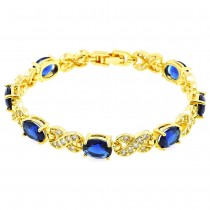Gold Filled Tennis Bracelet Hugs and Kisses Design With Sapphire and White Cubic Zirconia Polished Finish Golden Tone