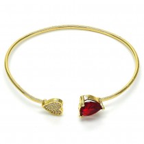 Gold Filled Individual Bangle Heart Design With Cubic Zirconia and Micro Pave Golden Tone