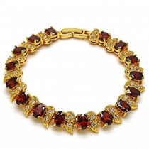 Gold Filled Tennis Bracelet With Garnet and White Cubic Zirconia Polished Finish Golden Tone