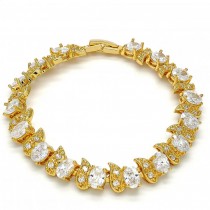 Gold Filled Tennis Bracelet With White Cubic Zirconia Polished Finish Golden Tone