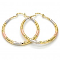 Gold Filled 50mm Medium Hoop Earrings Hollow Design Tri Tone
