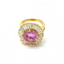 Gold Filled Multi Stone Ring With Cubic Zirconia Golden Tone