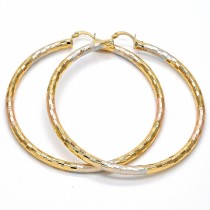 Gold Filled 70mm Extra Large Hoop Earrings Hollow Design Diamond Cutting Finish Tri Tone