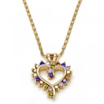 Gold Filled Pendant Necklace Heart Design With Cubic Zirconia Golden Tone