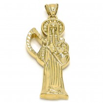 Gold Finish Religious Pendant Santa Muerte Design Polished Golden Tone