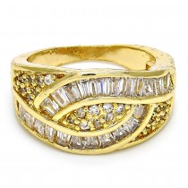 Gold Finish Multi Stone Ring with White Cubic Zirconia Polished Golden Tone