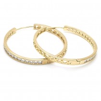 Gold Filled Huggies Hoop Earrings With Cubic Zirconia Golden Tone 50mm