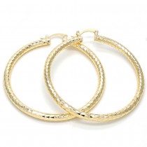 Gold Filled 60mm Medium Hoop Earrings Hollow Design Golden Tone