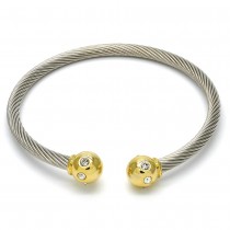 Stainless Steel Ladies Bracelet White & Gold Plated Mesh Style With Ball Design With Cubic Zirconia Polished