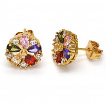 Gold Filled Stud Earring Flower Design With Cubic Zirconia Golden Tone