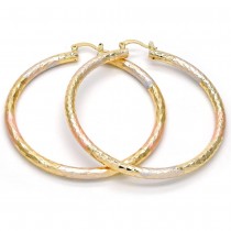 Gold Filled 60mm Medium Hoop Earrings Hollow Design Golden Tone