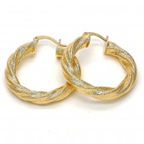 Gold Filled 30mmX5mm Twist and Hollow Design Medium Hoop Earrings Matte Finish Golden Tone