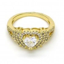 Gold Filled Multi Stone Ring Heart Design With Cubic Zirconia and Crystal Golden Tone