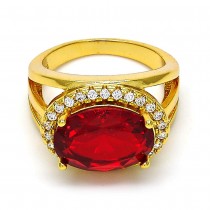 Gold Filled Multi Stone Ring with Garnet Cubic Zirconia and White Micro Pave Polished Golden Tone