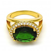 Gold Filled Multi Stone Ring with Green Cubic Zirconia and White Micro Pave Polished Golden Tone