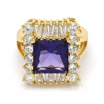Gold Filled Multi Stone Ring With Amethyst Cubic Zirconia Golden Tone