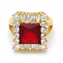 Gold Filled Multi Stone Ring With Garnet Cubic Zirconia Golden Tone