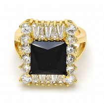 Gold Filled Multi Stone Ring With Black Cubic Zirconia Golden Tone