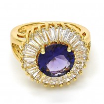 Gold Filled Multi Stone Ring Flower Design With Amethyst Cubic Zirconia Golden Tone