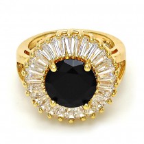 Gold Filled Multi Stone Ring Flower Design With Black Cubic Zirconia Golden Tone