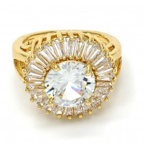 Gold Filled Multi Stone Ring Flower Design With White Cubic Zirconia Golden Tone