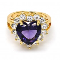 Gold Filled Multi Stone Ring Heart Design With Cubic Zirconia Golden Tone