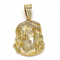 Gold Filled Religious Pendant Jesus Design With White Cubic Zirconia Polished Finish Golden Tone