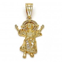 Gold Filled Religious Pendant Divino Niño Design With White Cubic Zirconia and White Micro Pave Polished Finish Golden Tone