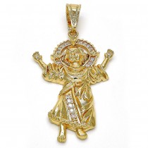 Gold Filled Religious Pendant Divino Niño Design With White Cubic Zirconia Polished Finish Golden Tone