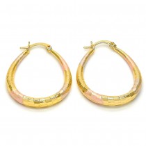 Gold Filled 30mm Medium Hoop Earrings Teardrop and Hollow Design Diamond Cutting Finish Tri Tone