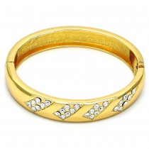 Gold Filled Individual Bangle With White Crystal Polished Finish Golden Tone (12 MM Thickness, Size 5 - 2.50 Diameter)